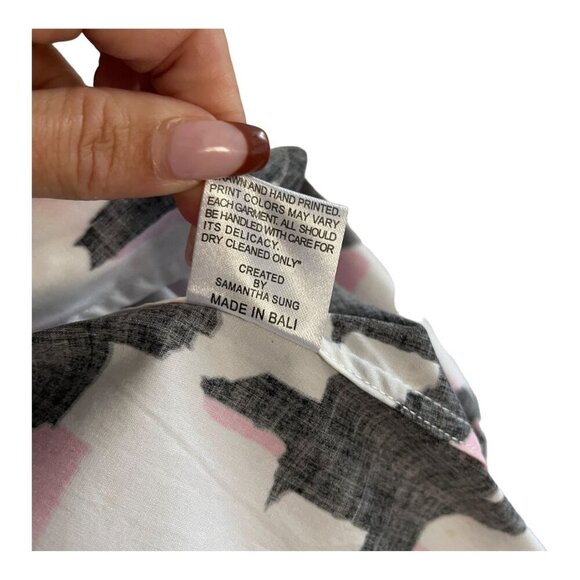 Samantha Sung Pink Black Houndstooth Print Shirt Dress Wrap Belt Pockets Size S - Picture 8 of 11